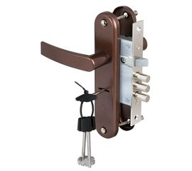 Замок врезной Sam (Сам) сувальдный с защёлкой в комплекте с ручкой ЗВ9-8/13 (медный антик), 3 кл. /8