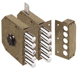 Замок накладной Elbor (Эльбор) Гранит 1.06.52.МА никель, сув., 5 риг., тяги, медный антик /00425/