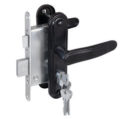 Замок врезной Zenit (Зенит) цилиндровый с защёлкой в комплекте с ручкой ЗВ4-3.03 (черный), 4 кл.