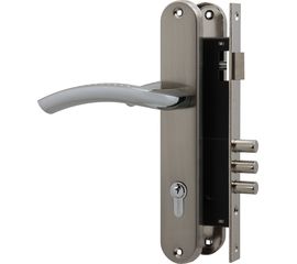 Замок врезной Fuaro (Фуаро) цилиндровый с защёлкой в комплекте с ручкой SET F9013 SN/CP (мат никель/