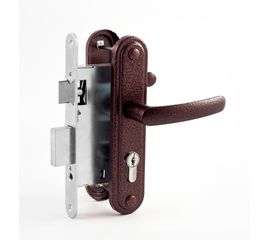 Замок врезной Omega (Омега) цилиндровый с защёлкой в комплекте с ручкой ЗВ7.02 (медь), 4 кл.