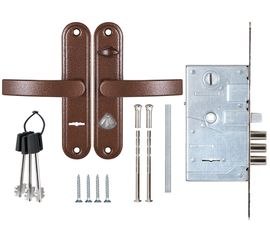 Замок врезной Sam (Сам) сувальдный с защёлкой в компл с ручкой ЗВ9-8.3/13(КЛП5-85) лев (медн ант), 3