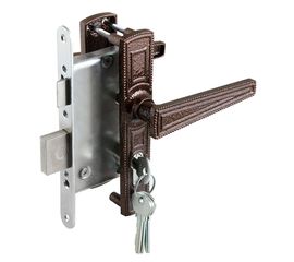 Замок врезной Zenit (Зенит) цилиндровый с защёлкой в комплекте с ручкой ЗВ4-3.01 (медь), 4 кл.