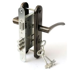 Замок врезной Zenit (Зенит) сувальдный с защёлкой в комплекте с ручкой ЗВ9-4-2 (медь), 3кл.