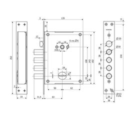 Замок врезной Guardian (Гардиан) сувальдный с защёлкой QUATTRO ЗВ 40.11 Т (прав), 5 кл. (длинный кл.
