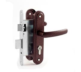 Замок врезной Zenit (Зенит) цилиндровый с защёлкой в комплекте с ручкой ЗВ4-3.08 (медь), 4 кл.