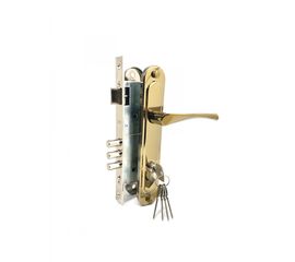 Замок врезной Zenit (Зенит) цилиндровый с защёлкой в комплекте с ручкой ЗВ4-85.3 (золото лак), 5 кл.