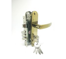 Замок врезной Zenit (Зенит) цилиндровый с защёлкой в комплекте с ручкой ЗВ7-60.1-02 (золото лак), 5