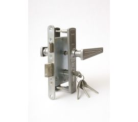 Замок врезной Zenit (Зенит) цилиндровый с защёлкой в комплекте с ручкой ЗВ4-3.01 (никель), 4 кл.