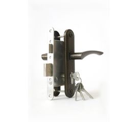 Замок врезной Zenit (Зенит) цилиндровый с защёлкой в комплекте с ручкой ЗВ4-3.07 (бронза), 4 кл.