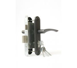 Замок врезной Zenit (Зенит) цилиндровый с защёлкой в комплекте с ручкой ЗВ4-3.07 (серебро), 4 кл.