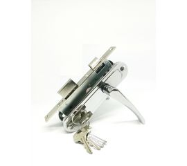 Замок врезной Zenit (Зенит) цилиндровый с защёлкой в комплекте с ручкой ЗВ7-70.4 (хром), 5 кл.