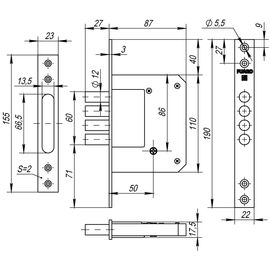 Замок врезной Fuaro (Фуаро) крестообразный 200-4MF/PB (латунь), 5 кл.