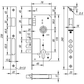 Корпус врезного Fuaro (Фуаро) замка с защёлкой 900 3MR/CP W/B (хром)