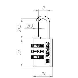 Замок навесной Fuaro (Фуаро) кодовый PL-3521 (21 мм) 3 кл. БЛИСТЕР