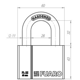 Замок навесной Fuaro (Фуаро) PL-2560 (60 мм) 4 "фин." кл. БЛИСТЕР