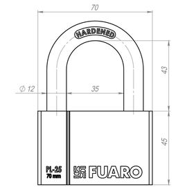 Замок навесной Fuaro (Фуаро) PL-2570 (70 мм) 4 "фин." кл. БЛИСТЕР