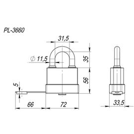 Замок навесной Fuaro (Фуаро) PL-3660 (60 мм) 3 "англ."кл. БЛИСТЕР