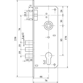 Замок врезной Fuaro (Фуаро) цилиндровый с защёлкой в комплекте с ручкой SET F9011 AB (бронза), 5 кл.