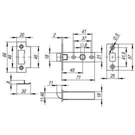 Защелка врезная Fuaro (Фуаро) PLASTIC P12-45-25 GP латунь