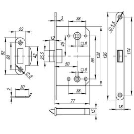 Защелка врезная Fuaro (Фуаро) PLASTIC P96WC-50 GR графит