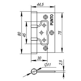 Петля универсальная Punto (Пунто) без врезки 200-2B 75x2,5 PN (мат. никель)