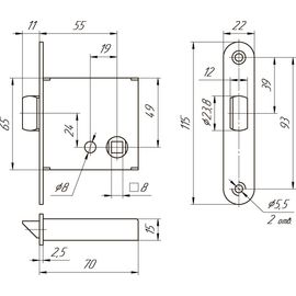 ЗЩ1-3 (Защелка Mettem (Меттэм) ЗЩ-1 (б/ручек)) левая