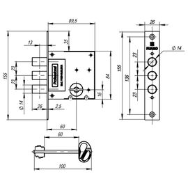 Замок врезной Fuaro (Фуаро) сувальдный V10/S-60.00.3R14, 4 кл.