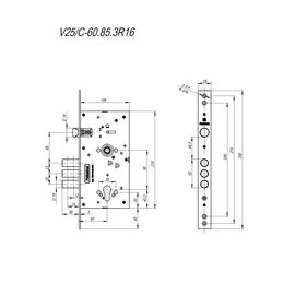 Корпус врезного Fuaro (Фуаро) замка c защёлкой V25/C-60.85.3R16