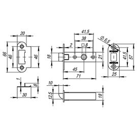 Защелка врезная Fuaro (Фуаро) PLASTIC P22-45-25 CP хром