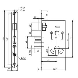 Корпус врезного Ajax (Аякс) замка с ручками на планке KIT А7-5555/3 W/B MOS