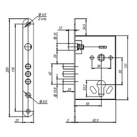 Корпус врезного Ajax (Аякс) замка с ручками на планке  KIT А5-3155/3 W/B