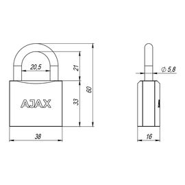 Замок навесной Ajax (Аякс) PD-01-38 англ. 3 кл. коробка