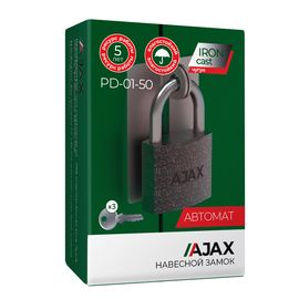 Замок навесной Ajax (Аякс) PD-01-50 англ. 3 кл. коробка