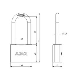 Замок навесной Ajax (Аякс) PD-01-50-L англ. 3 кл. (длин. дужка) коробка