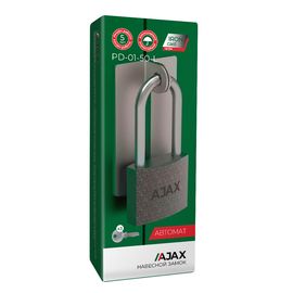 Замок навесной Ajax (Аякс) PD-01-50-L англ. 3 кл. (длин. дужка) коробка