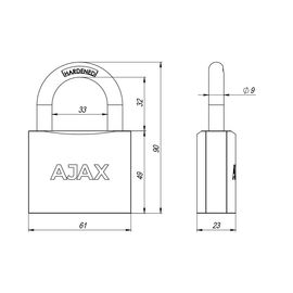 Замок навесной Ajax (Аякс) PD-01-63 англ. 3 кл. коробка