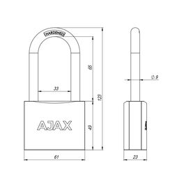 Замок навесной Ajax (Аякс) PD-01-63-L англ. 3 кл. (длин. дужка) коробка