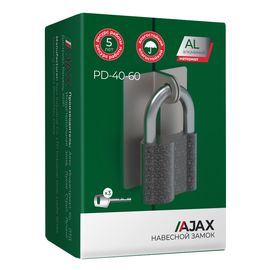 Замок навесной Ajax (Аякс) PD-40-60, фин. 3кл., коробка