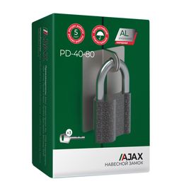Замок навесной Ajax (Аякс) PD-40-80, фин. 3кл., коробка