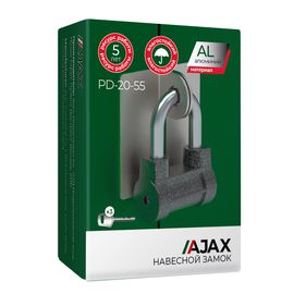 Замок навесной Ajax (Аякс) PD-20-55, фин. 3кл., коробка