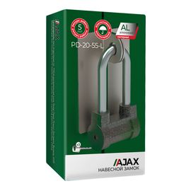 Замок навесной Ajax (Аякс) PD-20-55-L, фин. 3кл., коробка