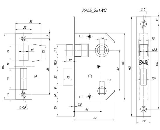 Защелка врезная Kale kilit (Кале килит) 251 WC (44 mm) (латунь)