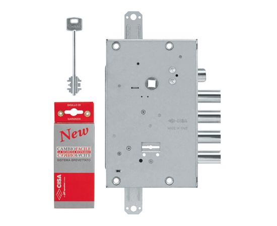 Замок врезной Cisa (Чиза) сувальдный с защёлкой NEW CAMBIO FACILE 57.665.48 (тех. упаковка), ключ 44