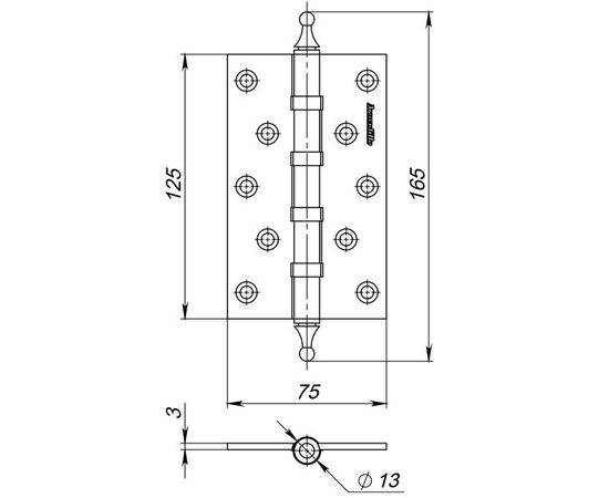 Петля универсальная Armadillo (Армадилло) 5500A (500-A5) 125х75х3 PN Перл никель Box