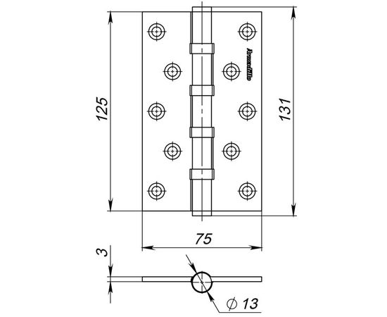 Петля универсальная Armadillo (Армадилло) 5500C (500-C5) 125х75х3 AB Бронза Box