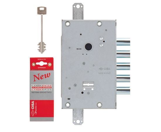 Замок врезной Cisa (Чиза) сувальдный с защёлкой NEW CAMBIO FACILE 57.665.48 (тех. упаковка), ключ 64