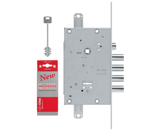 Замок врезной Cisa (Чиза) сувальдный с защёлкой NEW CAMBIO FACILE 57.685.48 (тех. упаковка), ключ 44
