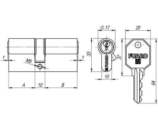 Цилиндровый механизм Fuaro (Фуаро) 100 CA 80 mm (30+10+40) CP хром 3 кл.