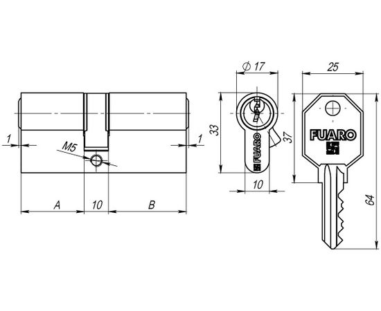 Цилиндровый механизм Fuaro (Фуаро) 100 CA 80 mm (35+10+35) CP хром 3 кл.